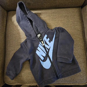 Nike Kids Sweat Jacket Hoodie 12M Navy with light blue swoosh